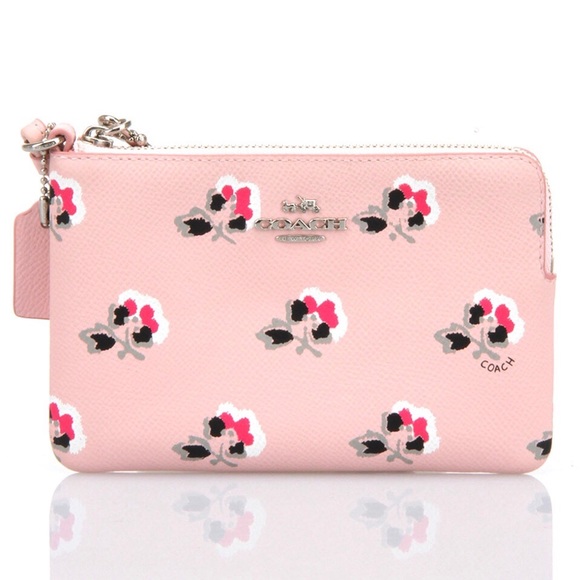 Coach Handbags - Coach pink bramble rose corner zip wristlet!!